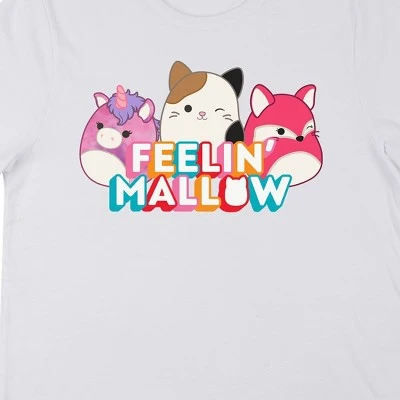 Squishmallows Feelin' Mallow Rainbow Block Text Crew Neck Short Sleeve Women's White T-shirt 1 Squishmallows Feelin' Mallow Rainbow Block Text Crew Neck Short Sleeve Women's White T-shirt