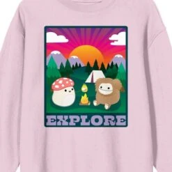 Squishmallows Explore Crew Neck Long Sleeve Adult Cradle Pink Sweatshirt