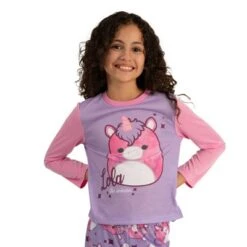 Youth Girls Squishmallows Lola The Unicorn 2-Piece Sleepwear Set With Long Sleeve Shirt And Sleep Pants