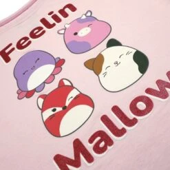 Squishmallows Feelin Mallow Glitter Text Crew Neck Short Sleeve Pink Youth Girl Tee